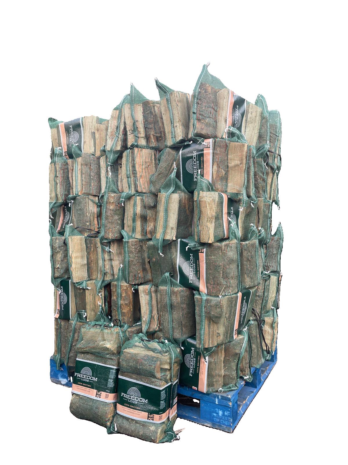 XXL Pallet of 90 Net Bags of Kiln Dried Logs